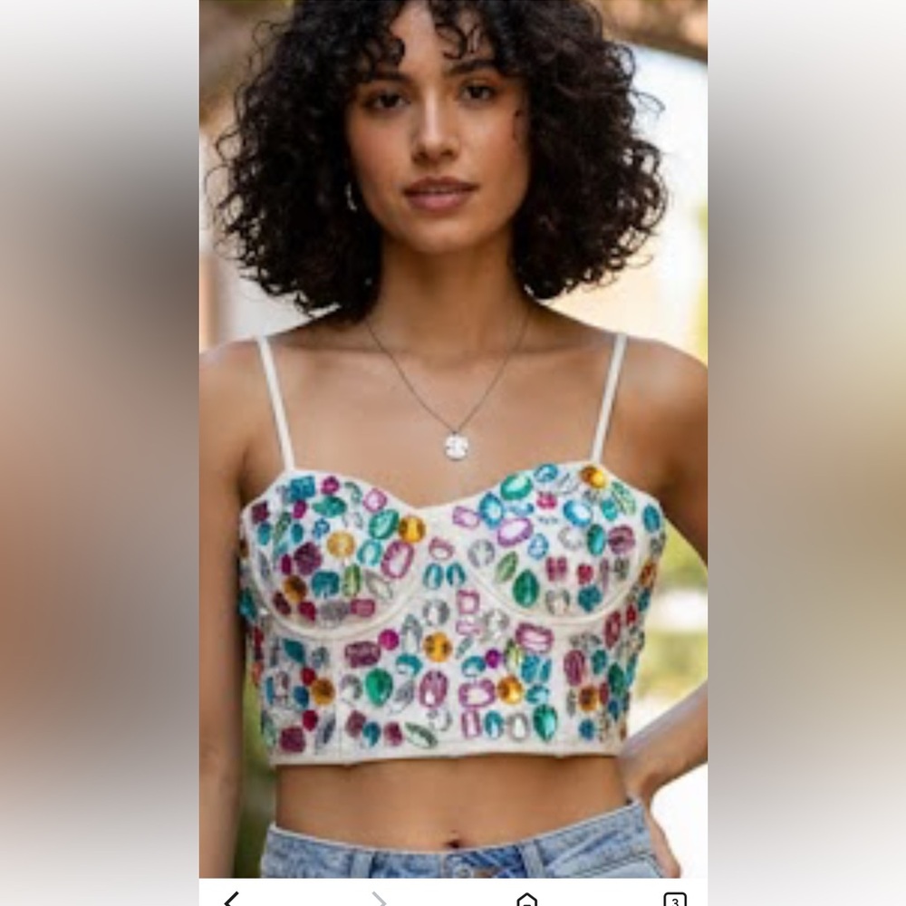 Hot & Delicious White Gem-Embellished Crop Top